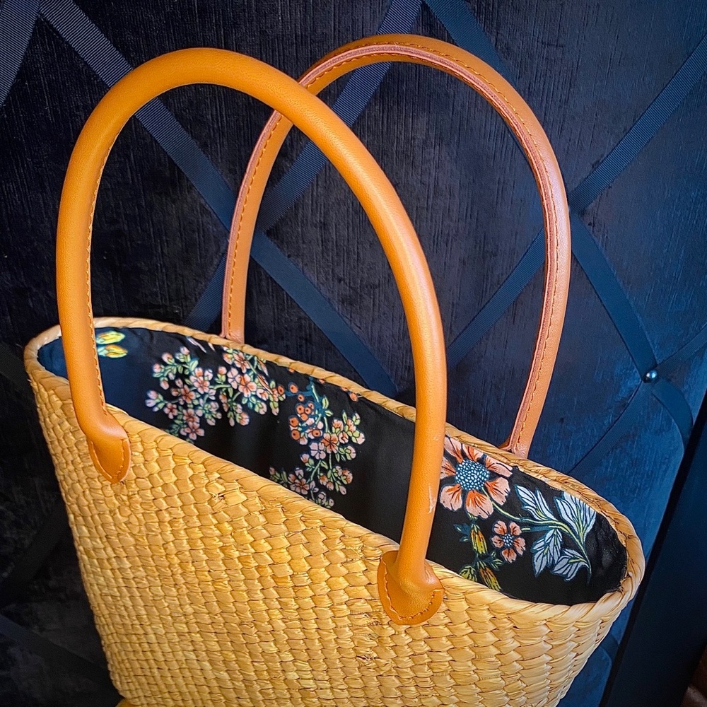 Embroidered Straw Tote Bag in Natural with Green Accents - Picture 6 of 11